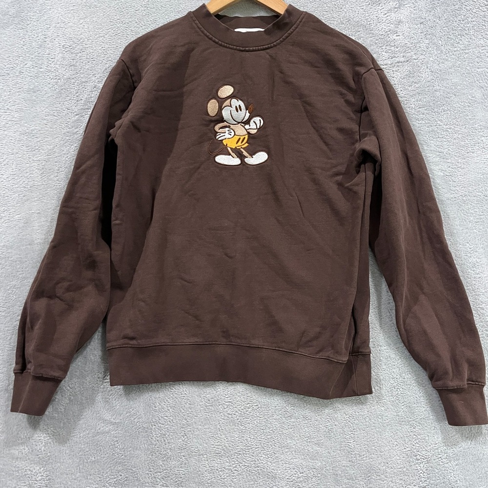 Disney Mickey Men's Brown Embroidered Mickey‎ Mouse Pullover Sweatshirt Small